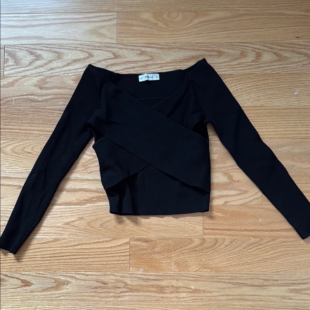 Zara Black Ribbed Knit Long Sleeve Top